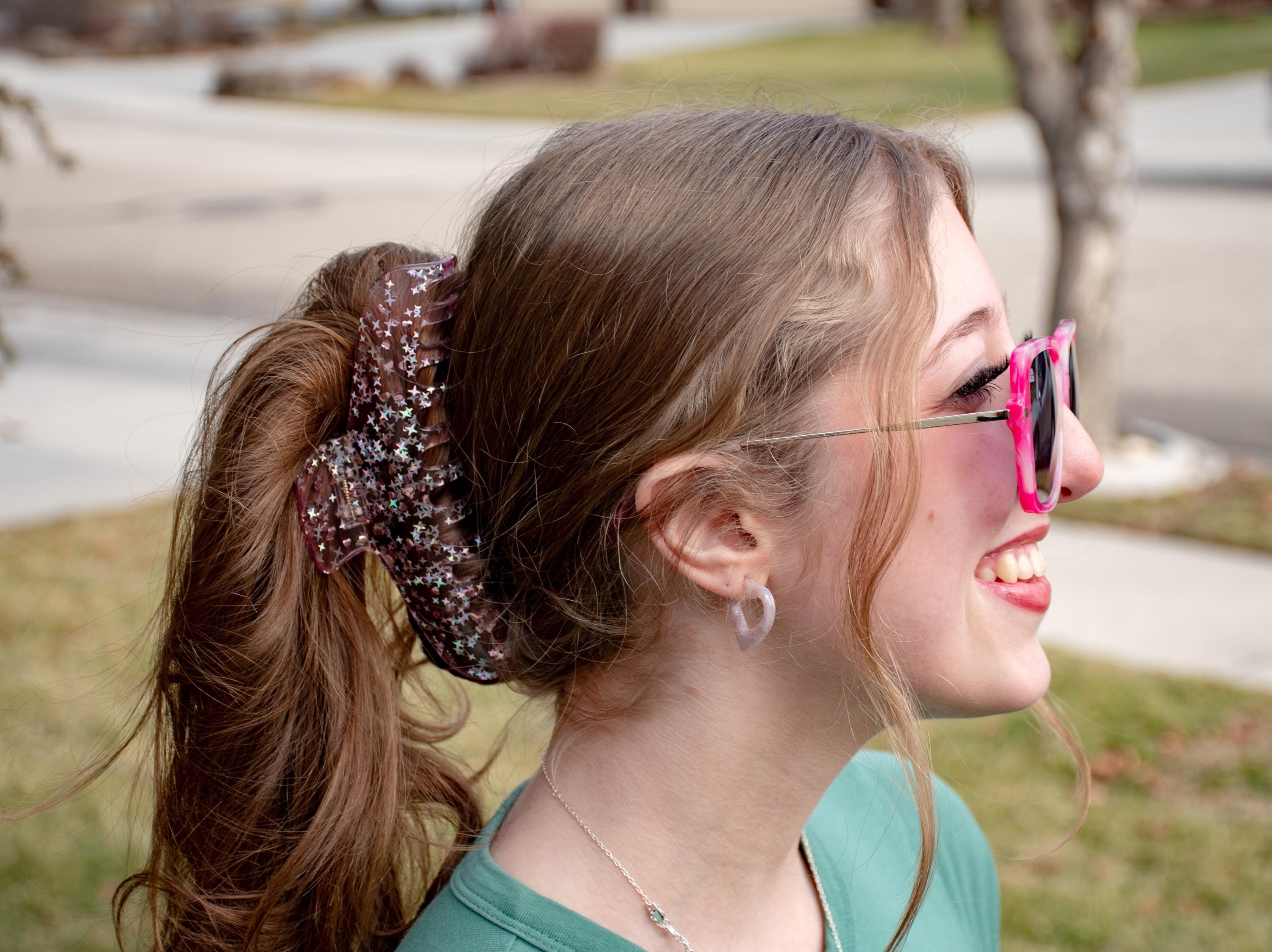 Glamour Grip XL Claw in Blue Beryl  | Blue White Pink Shimmer | Italian Acetate Tortoise Shell Large Hair Clip