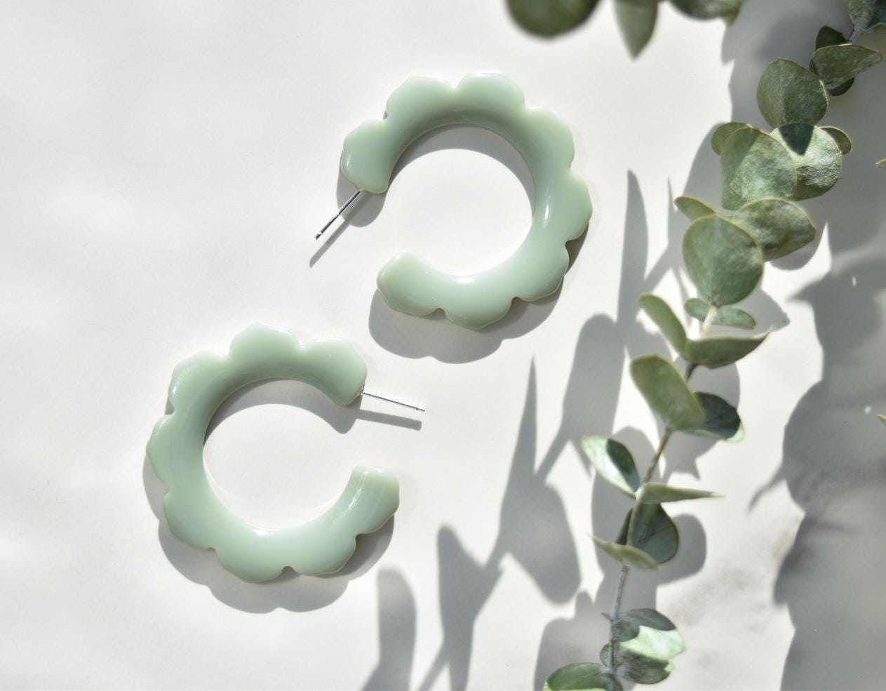 Flower Power Hoops in River Rock | Solid Grey Hoop | Italian Acetate Floral Hoop Earrings .925 Sterling Silver Posts