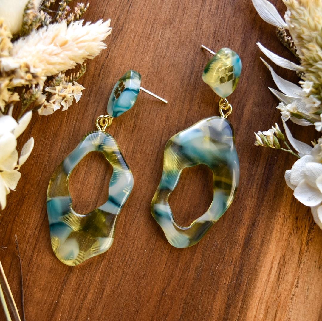 Opal Italian Acetate Dangle Earrings, Sterling Silver Posts