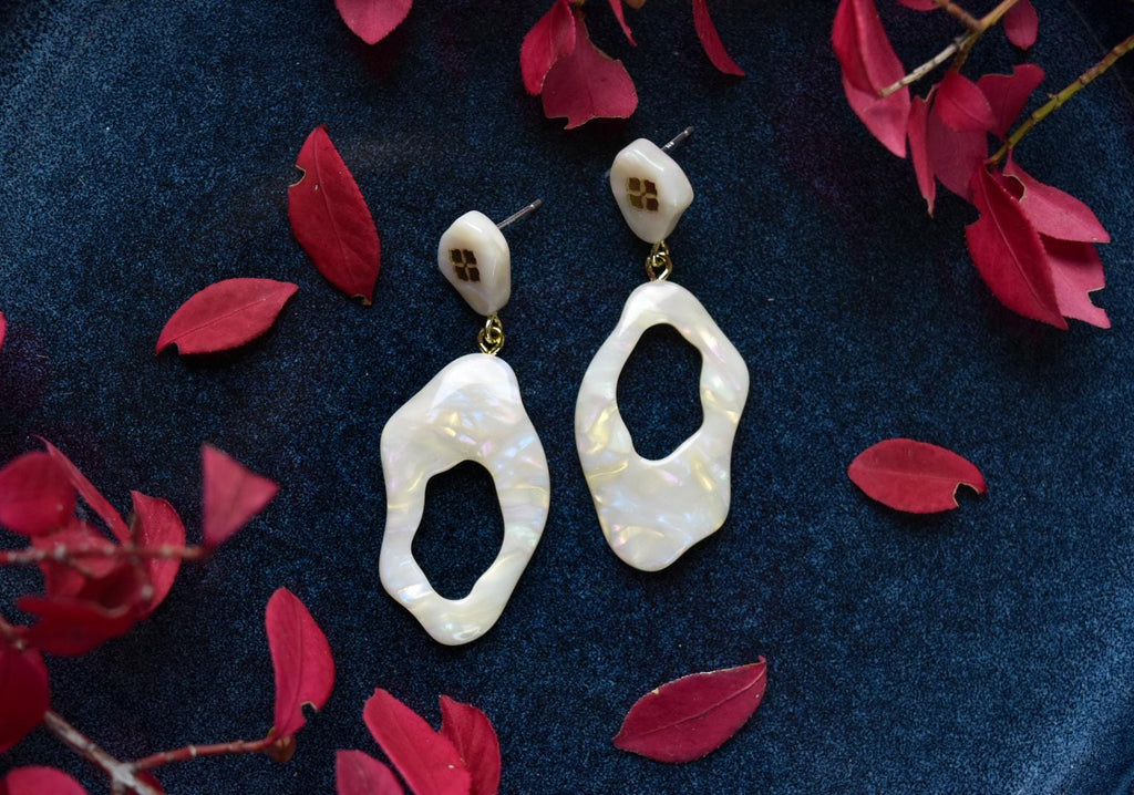 Opal Italian Acetate Dangle Earrings, Sterling Silver Posts