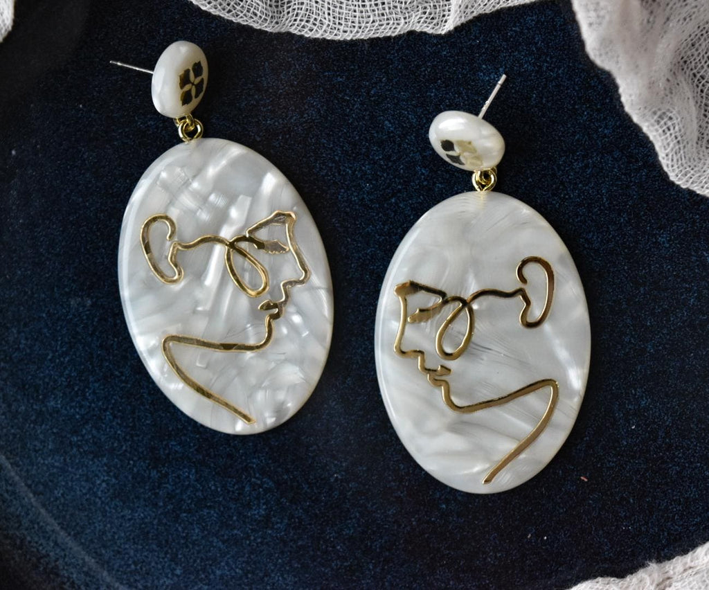 Face Dangle Earrings | Sterling Silver Posts, Eco Italian Acetate