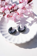 Black Pearl Kaleidoscope Hoops | Sterling Silver Huggie Earrings