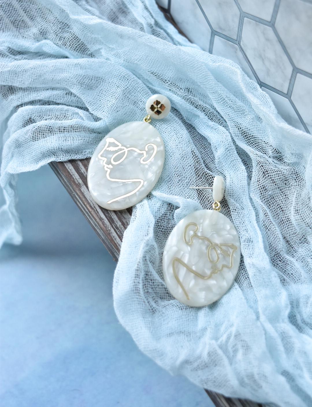 Face Dangle Earrings | Sterling Silver Posts, Eco Italian Acetate