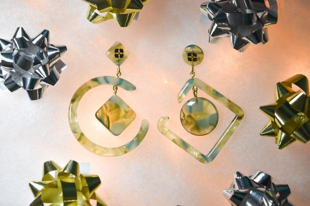 Mismatched Italian Acetate Dangle Earrings | 925 Sterling Silver
