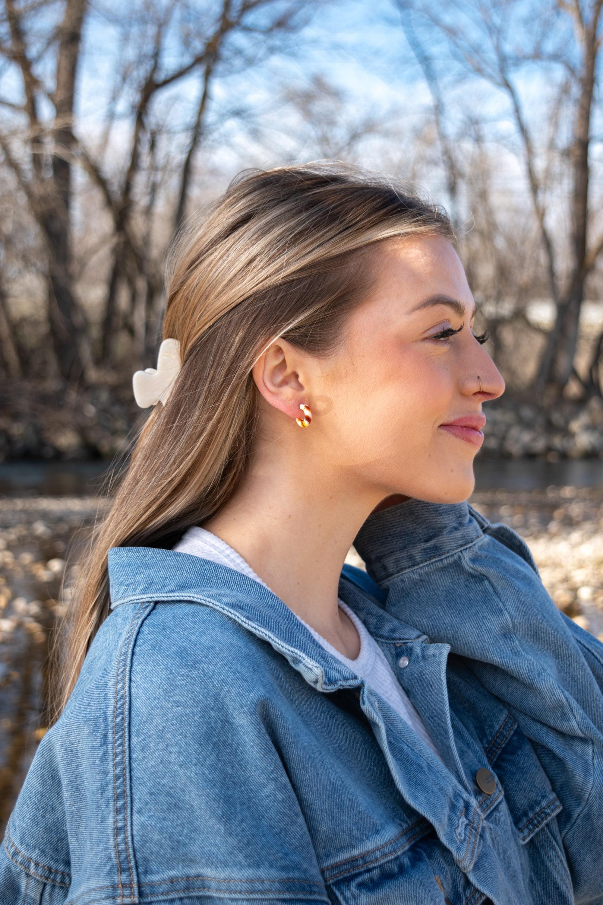 Mermaid Huggie Hoop Earrings | Teal, White, and Green, 925 Sterling Silver Posts (15mm)