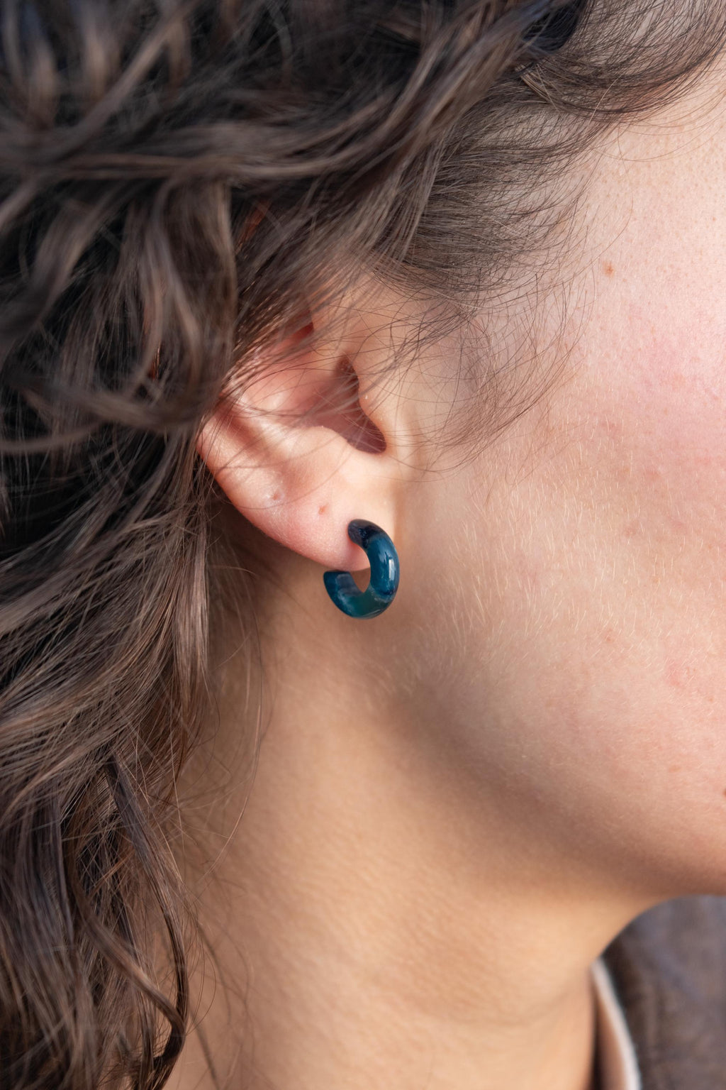 Mermaid Huggie Hoop Earrings | Teal, White, and Green, 925 Sterling Silver Posts (15mm)