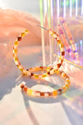 Retro 70s inspired 50mm Hoops in Tetris | Eco-Friendly Acetate and Sterling Silver Post | Nickle Free Hypoallergenic