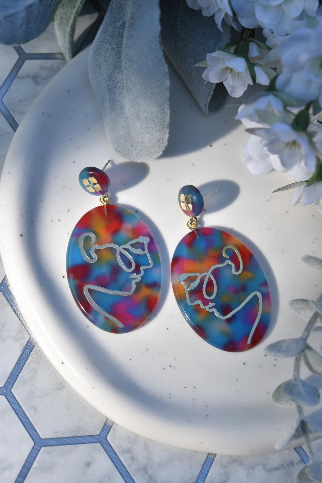 Face Dangle Earrings | Sterling Silver Posts, Eco Italian Acetate