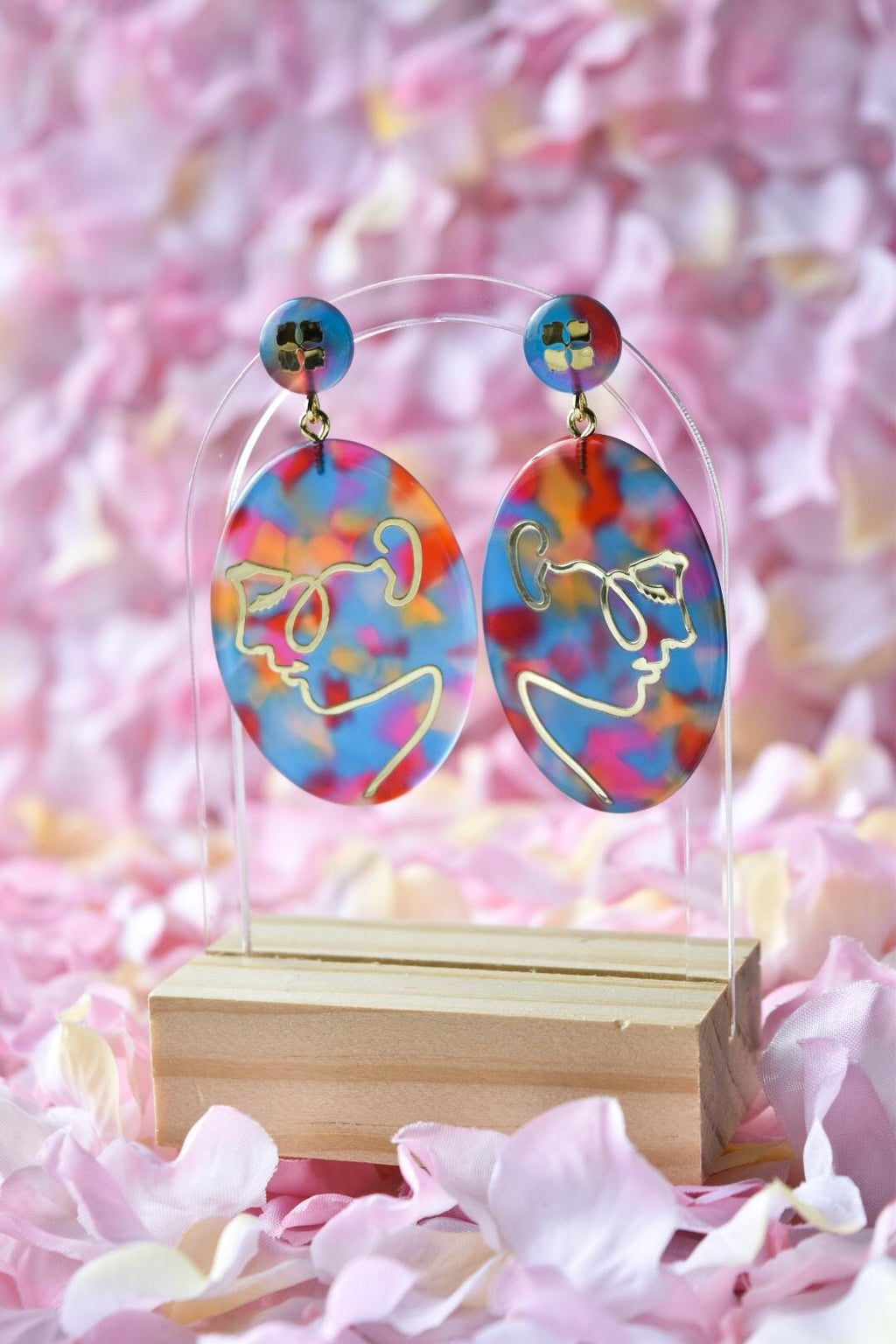 Face Dangle Earrings | Sterling Silver Posts, Eco Italian Acetate