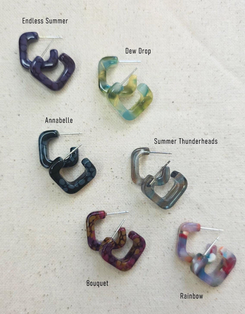 3 Pack - Multi Colored Geometric Square Hoop Earrings | Italian Acetate |  Sterling Silver Posts