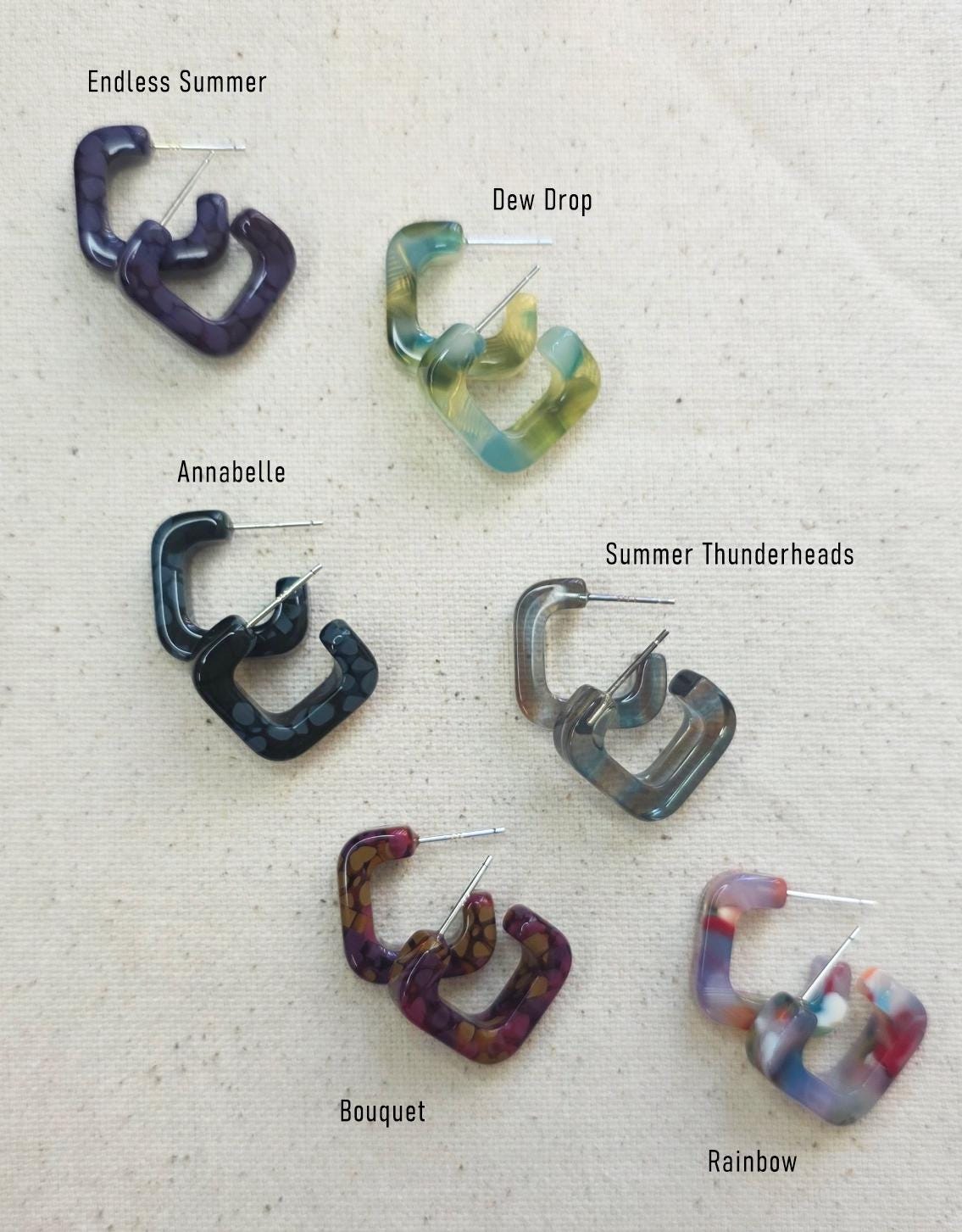 3 Pack - Multi Colored Geometric Square Hoop Earrings | Italian Acetate |  Sterling Silver Posts