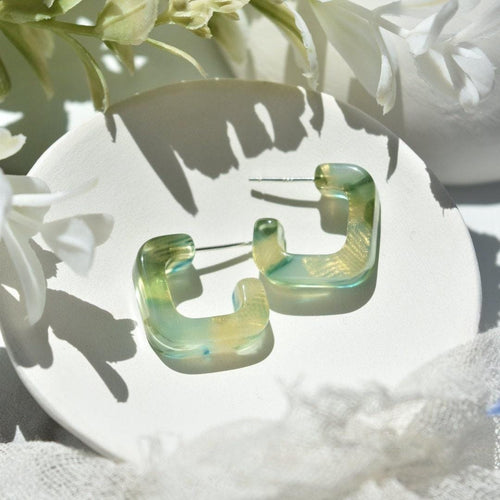 3 Pack - Multi Colored Geometric Square Hoop Earrings | Italian Acetate |  Sterling Silver Posts