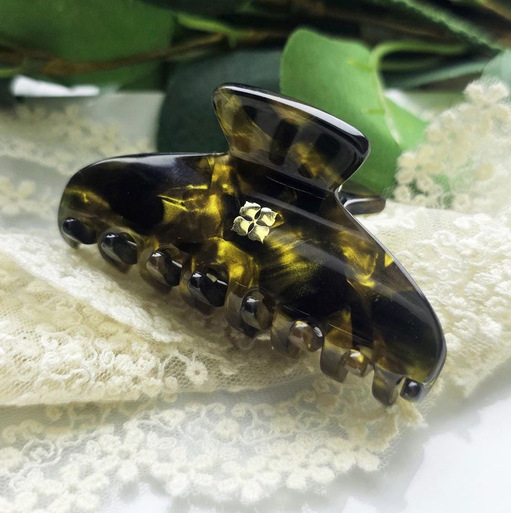 Glamour Grip Mini Claws in Rugged Bronze and Stone  |  Italian Acetate Small Hair Clip