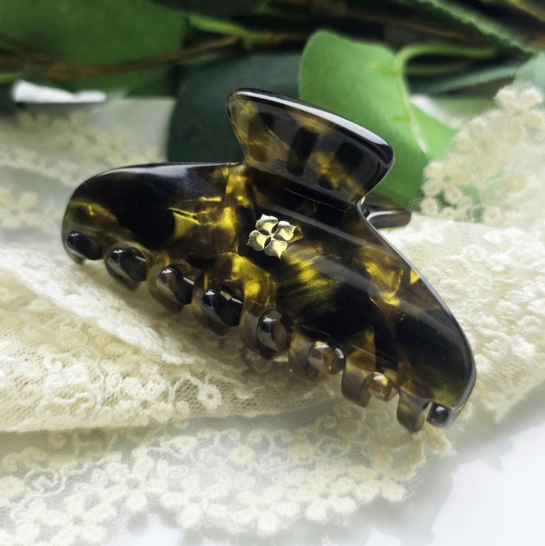Glamour Grip Mini Claws in Rugged Bronze and Stone  |  Italian Acetate Small Hair Clip