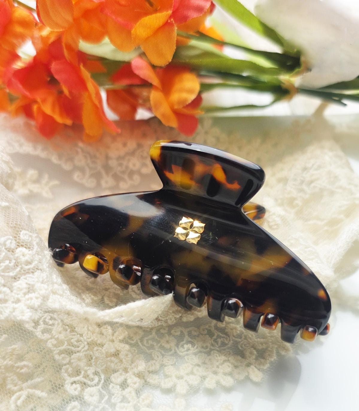 Glamour Grip Mini Claws in Rugged Bronze and Stone  |  Italian Acetate Small Hair Clip