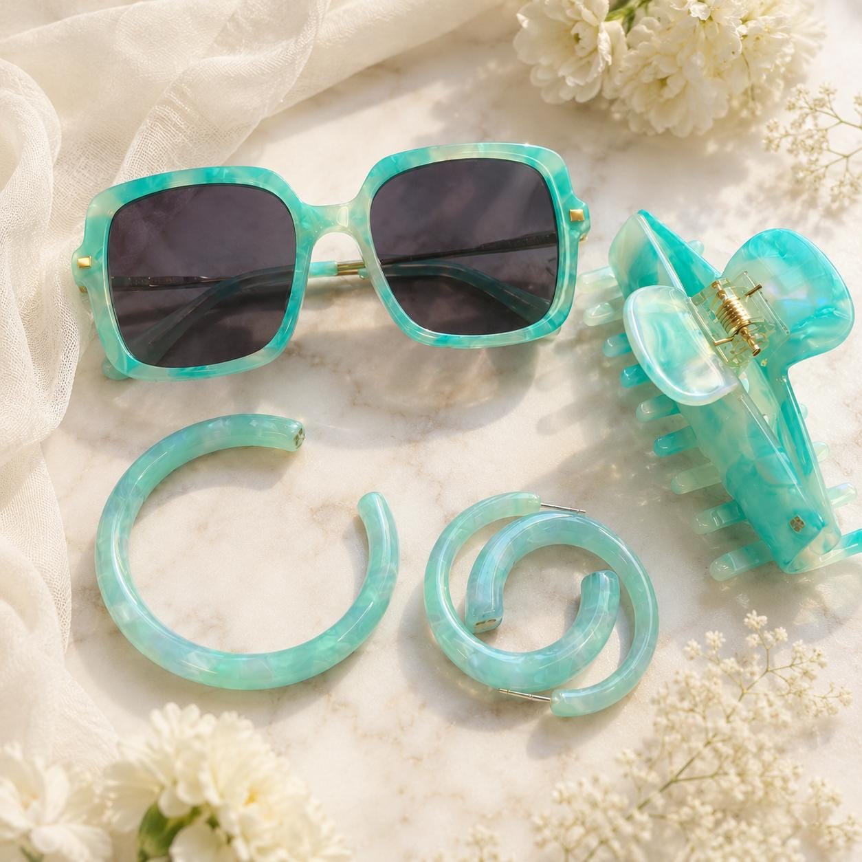 Summer Style Block Party Accessory Package | Sunglasses, Hoops, Hair Clip, and Bangle