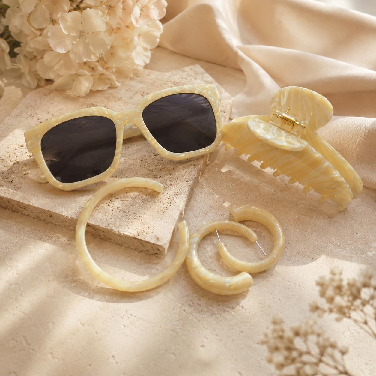 Summer Style Block Party Accessory Package | Sunglasses, Hoops, Hair Clip, and Bangle