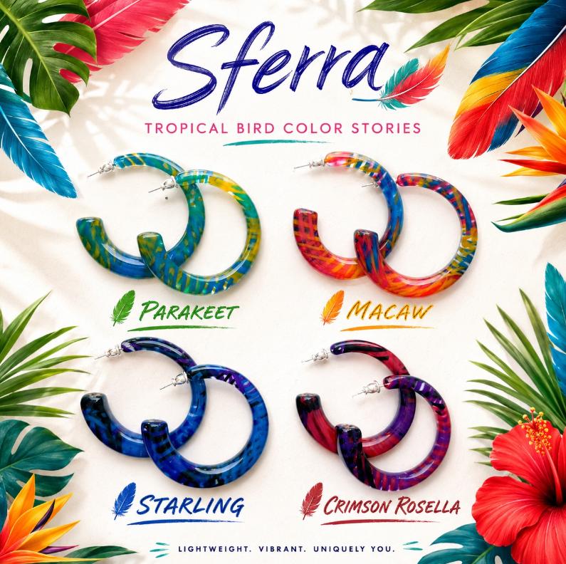 Sferra Tropical Bird Inspired Geometric Hoops | Italian Acetate