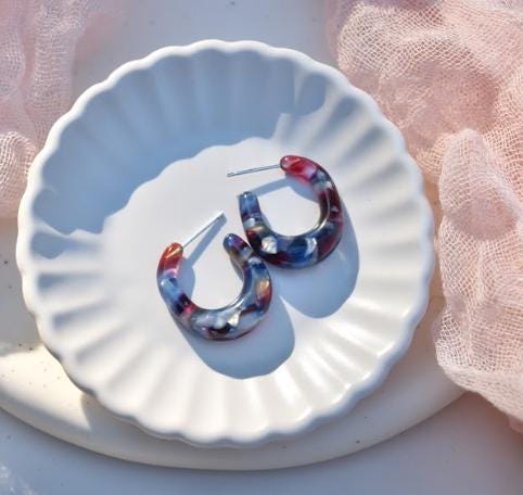 Three Pack - Juicy Hoop Collection | Chunky Thick Hoops | Acetate Resin Statement Earrings 925 Sterling Silver Posts
