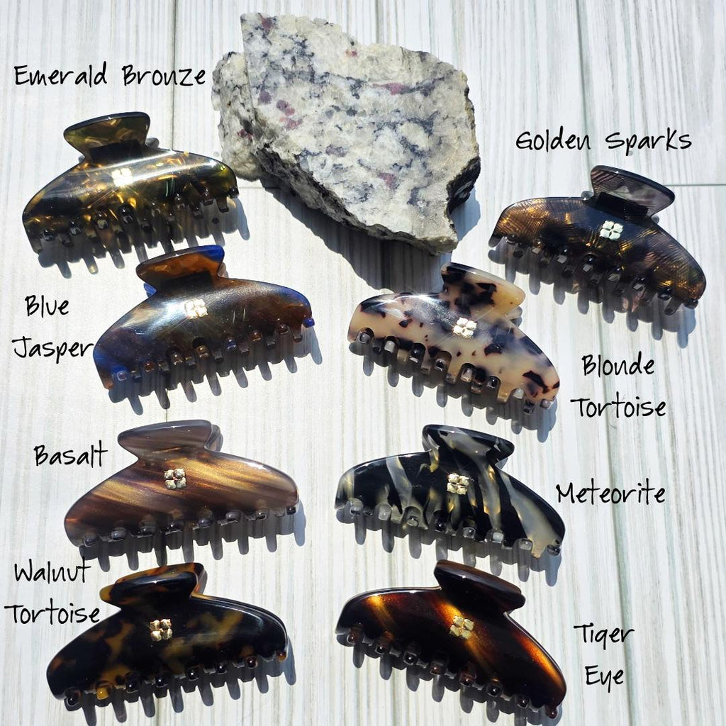 Glamour Grip Mini Claws in Rugged Bronze and Stone  |  Italian Acetate Small Hair Clip