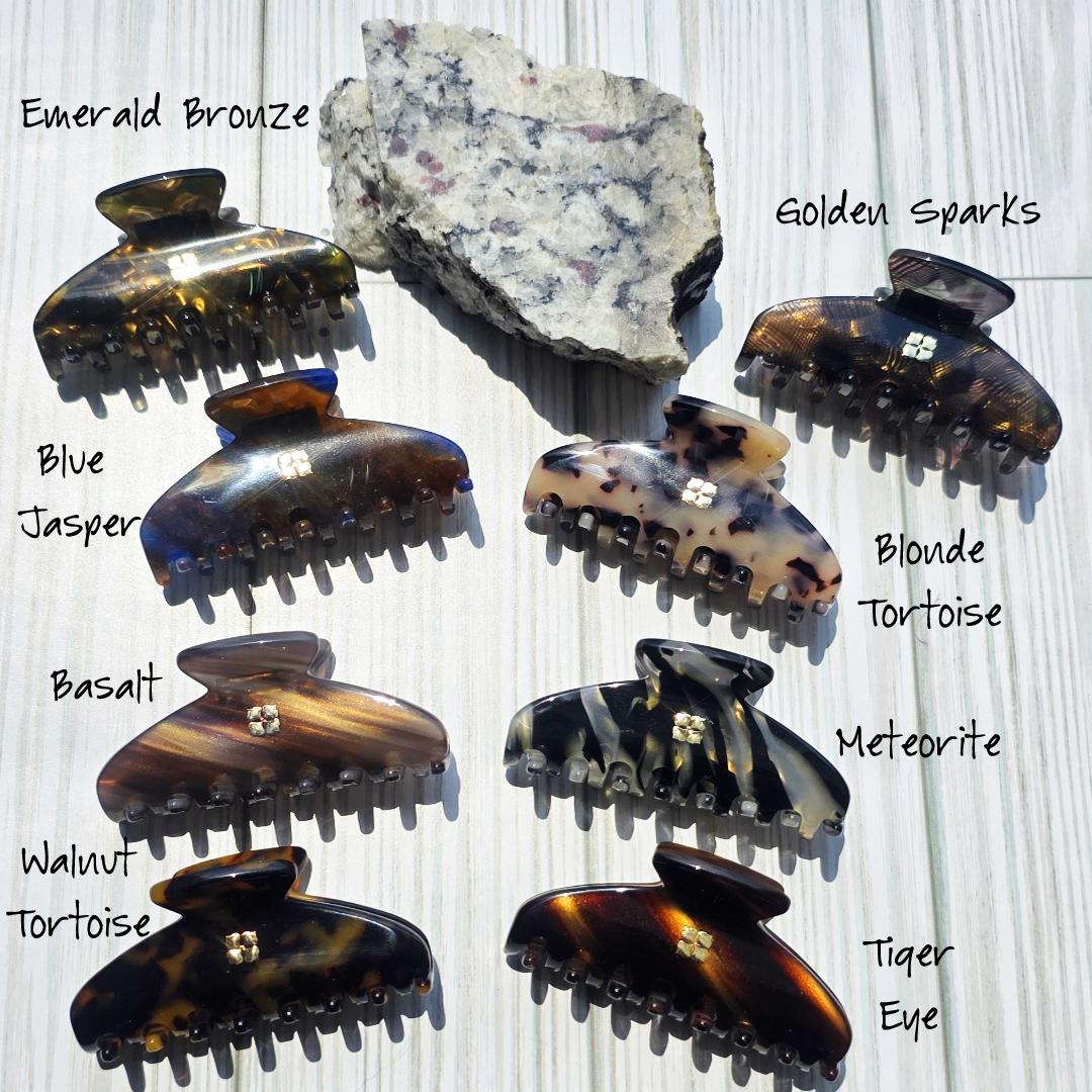Glamour Grip Mini Claws in Rugged Bronze and Stone  |  Italian Acetate Small Hair Clip