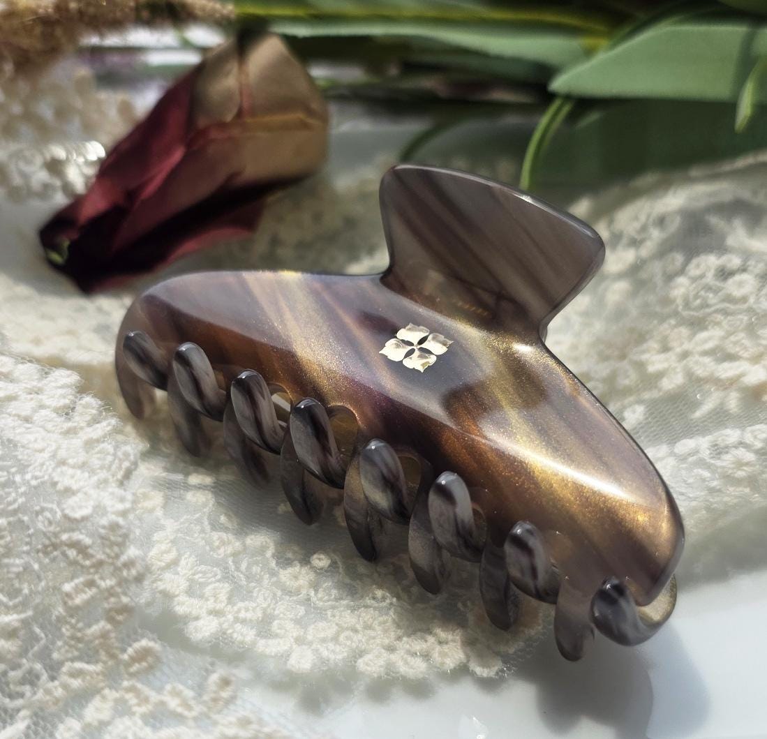 Glamour Grip Mini Claws in Rugged Bronze and Stone  |  Italian Acetate Small Hair Clip