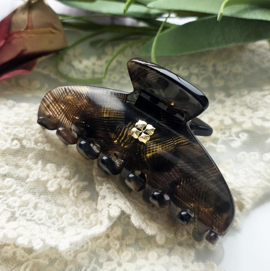 Glamour Grip Mini Claws in Rugged Bronze and Stone  |  Italian Acetate Small Hair Clip