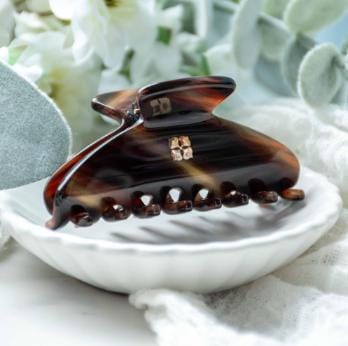 Glamour Grip Mini Claws in Rugged Bronze and Stone  |  Italian Acetate Small Hair Clip