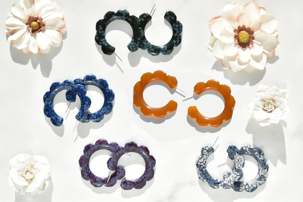 Flower Power Hoops Flora Collection | Italian Acetate Floral Hoop Earrings 925 Sterling Silver Posts