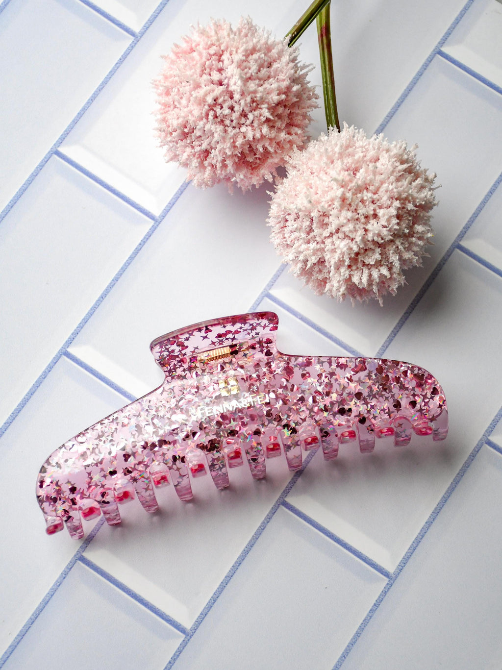 Jelly Stardust Hair Claws Pink and Blue | Glitter Star Acetate Clip