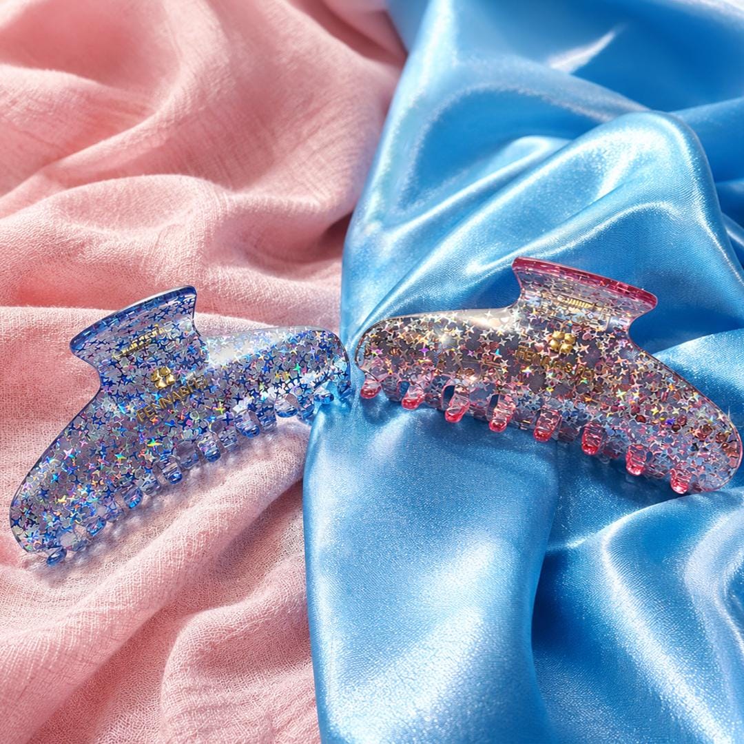 Jelly Stardust Hair Claws Pink and Blue | Glitter Star Acetate Clip
