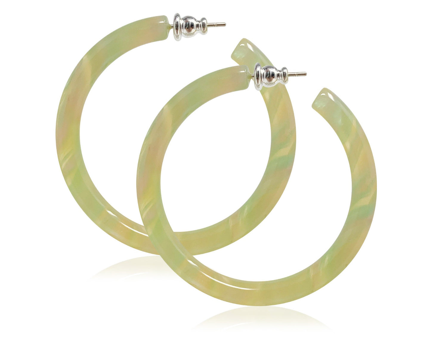 Round Hoops in Fairy Dust 50mm/65mm Sterling 925 Posts Light Green Acetate Resin Statement Hoop Earrings
