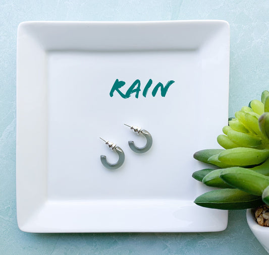 Huggie Hoops 15 mm in Rain | Small Clear Minimalist Cute Tiny Resin Hoop Earrings Acetate Tortoise Shell S925 Posts