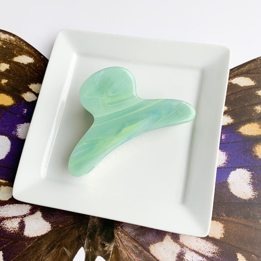 French Hair Claw in Jadeite | Green Turquoise Acetate Resin Hair Clip Stainless Steel Gold Claw