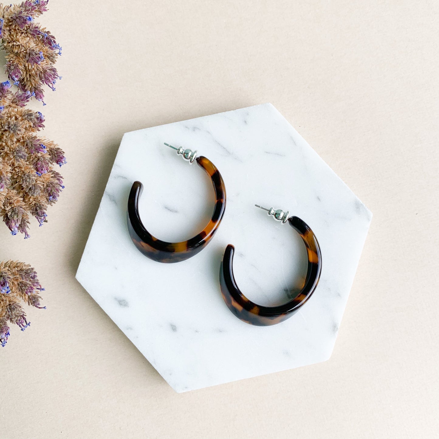 Illusion Hoops in Classic Tortoise | Tortoise Shell Acetate Resin Statement Hoop Earrings S925 Silver Posts