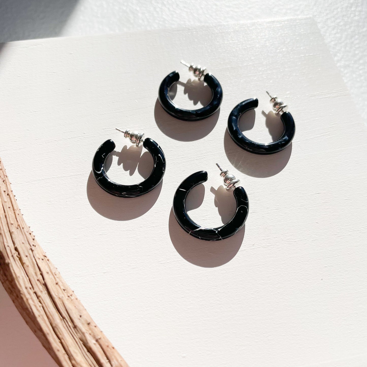 Ultra Mini Hoops in Black Pearl and Obsidian | Small Mini Black Hoop Earrings 925 Silver Posts