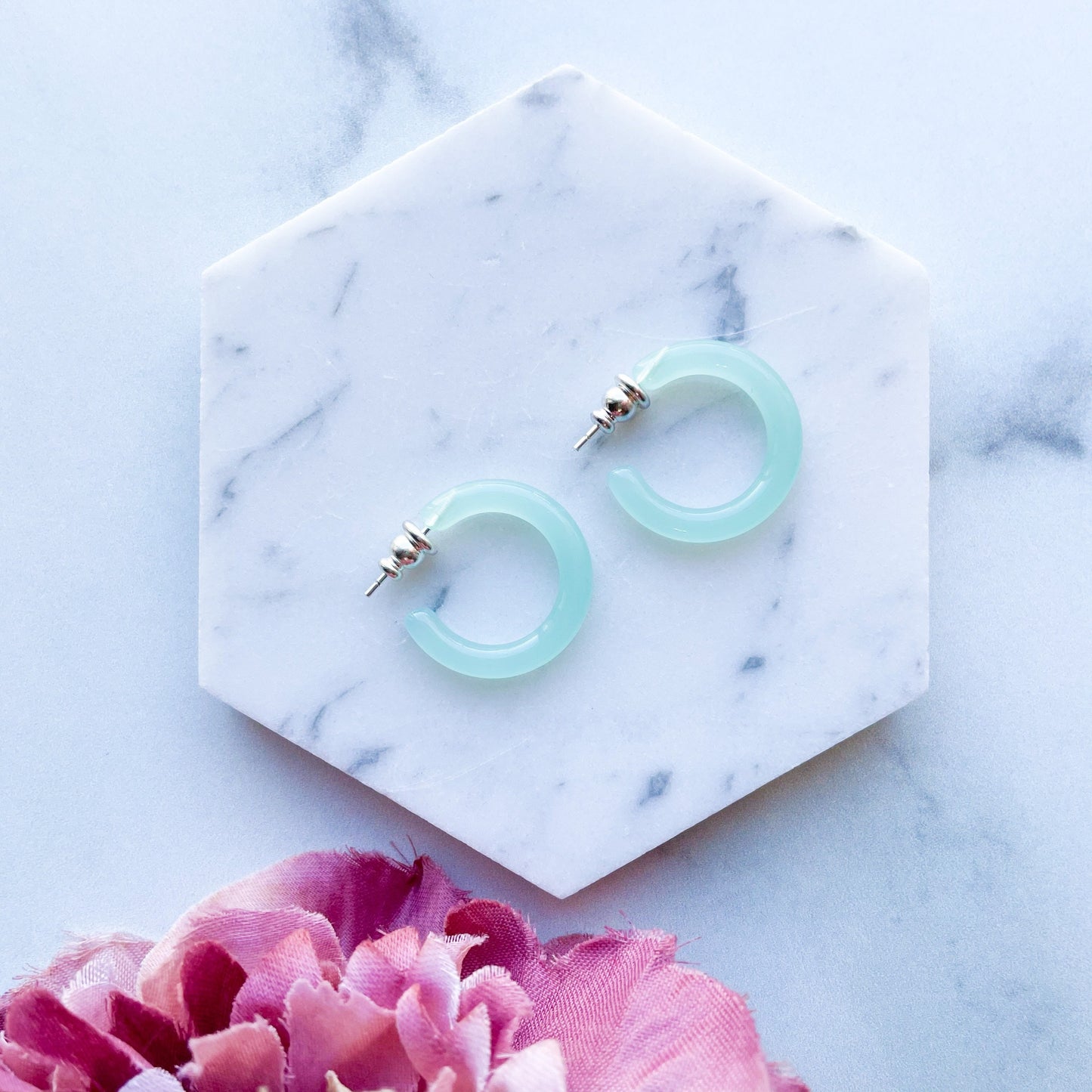 Ultra Mini Hoops in Jade | Small Jade Hoops Acetate Resin 925 Sterling Silver Posts Minimalist Gift For Her Dainty