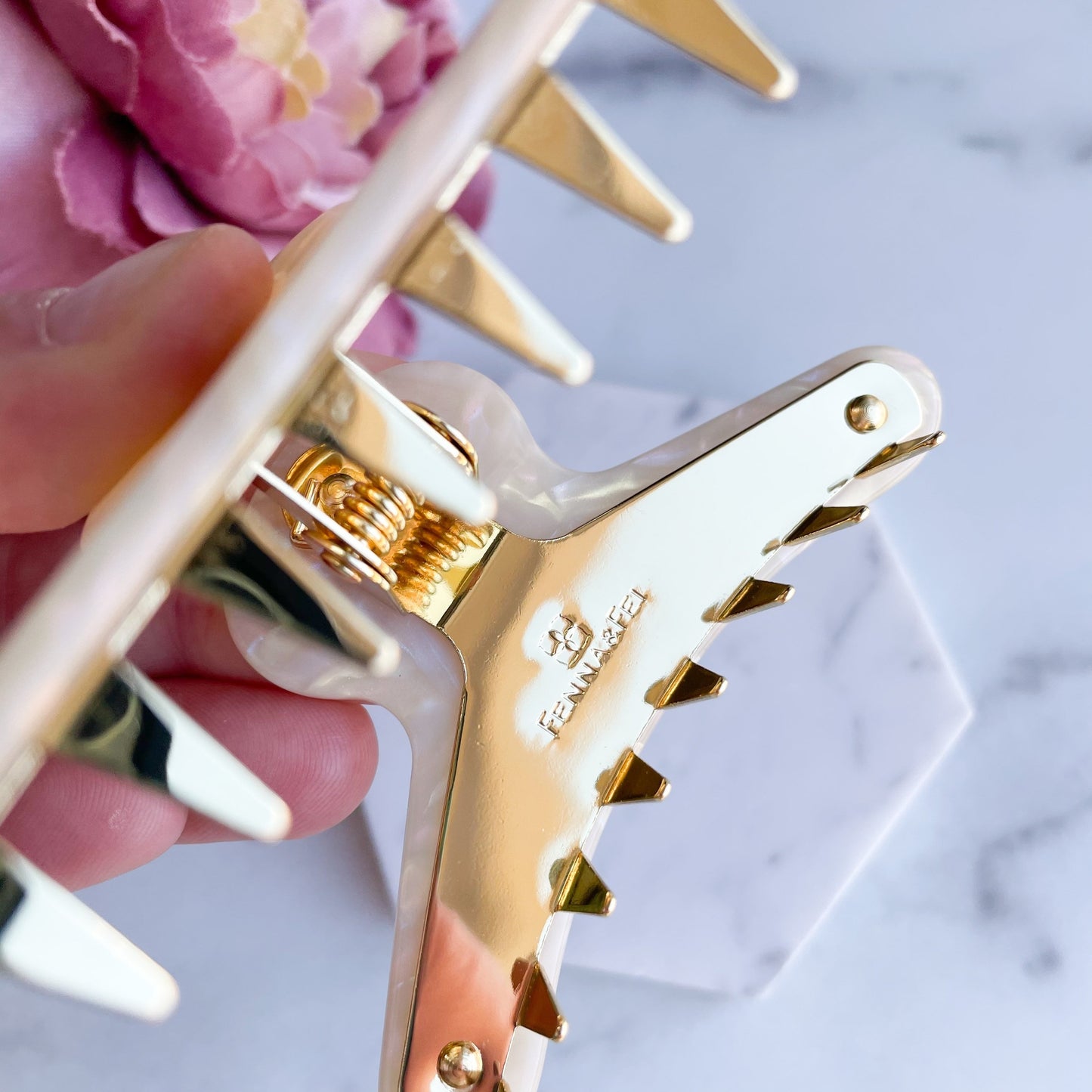 French Hair Claw in Opal | White Pearl Hair Clips Acetate Stainless Steel