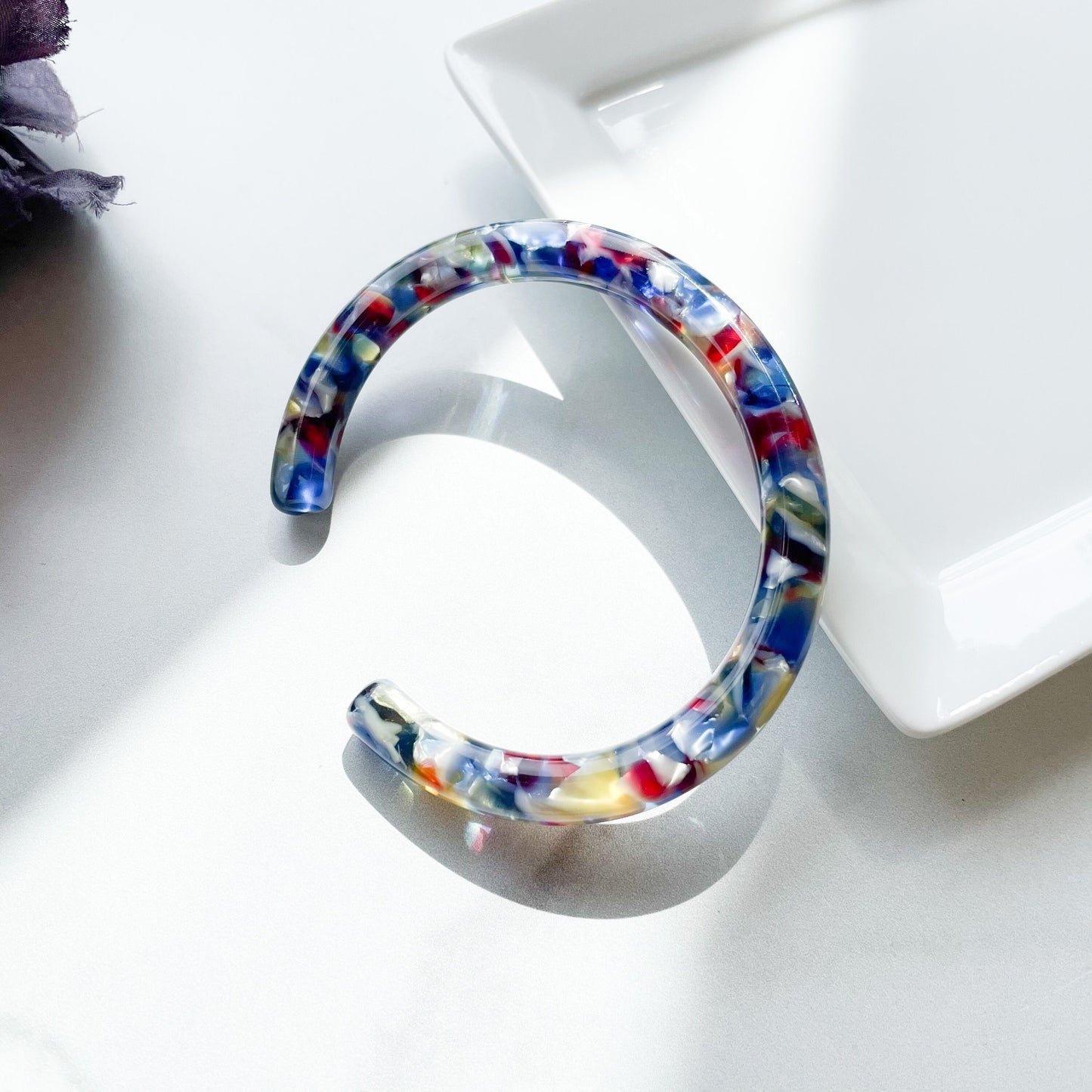 Lush Bangle Cuff in Stained Glass | Cellulose Acetate Colorful Red Blue Yellow Glass Thick Bangle Bracelets