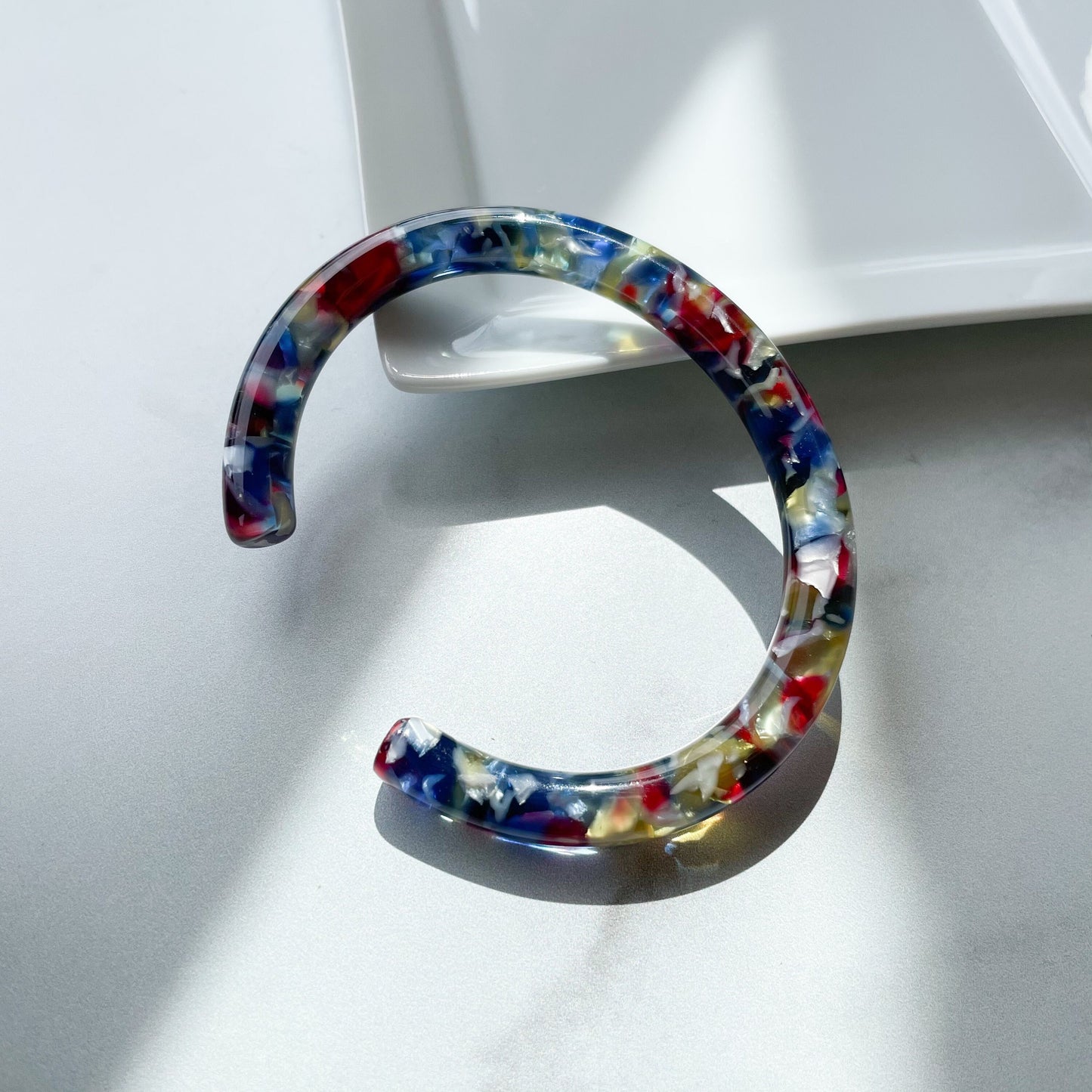 Lush Bangle Cuff in Stained Glass | Cellulose Acetate Colorful Red Blue Yellow Glass Thick Bangle Bracelets