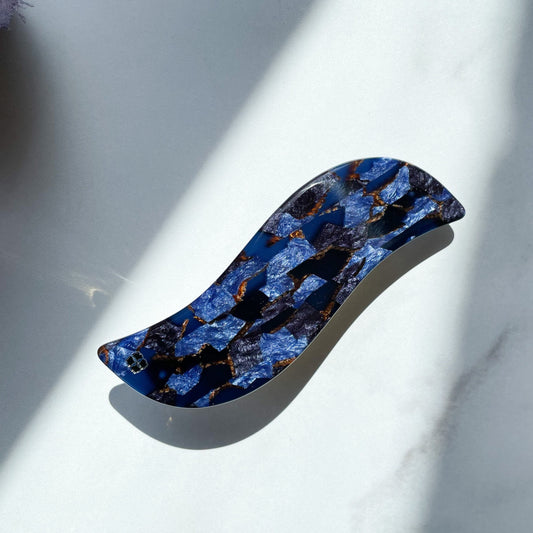 Wave Barrette in Sapphire | Dark Blue Gemstone Acetate French Hair Clip Non Slip