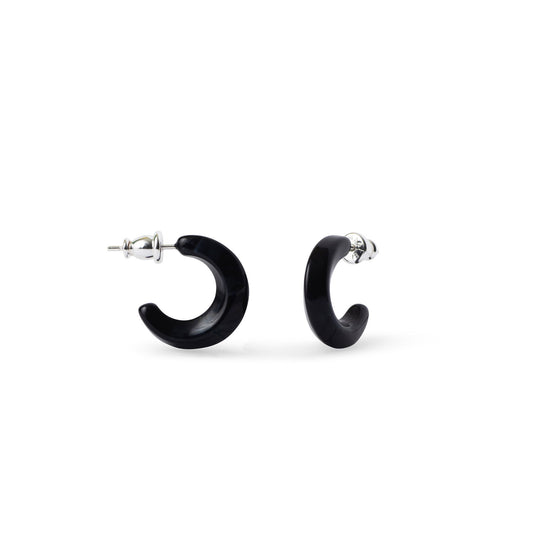 Huggie Crescent Hoops in Black Pearl  | Mini Hoop Earrings 925 Sterling Silver Post