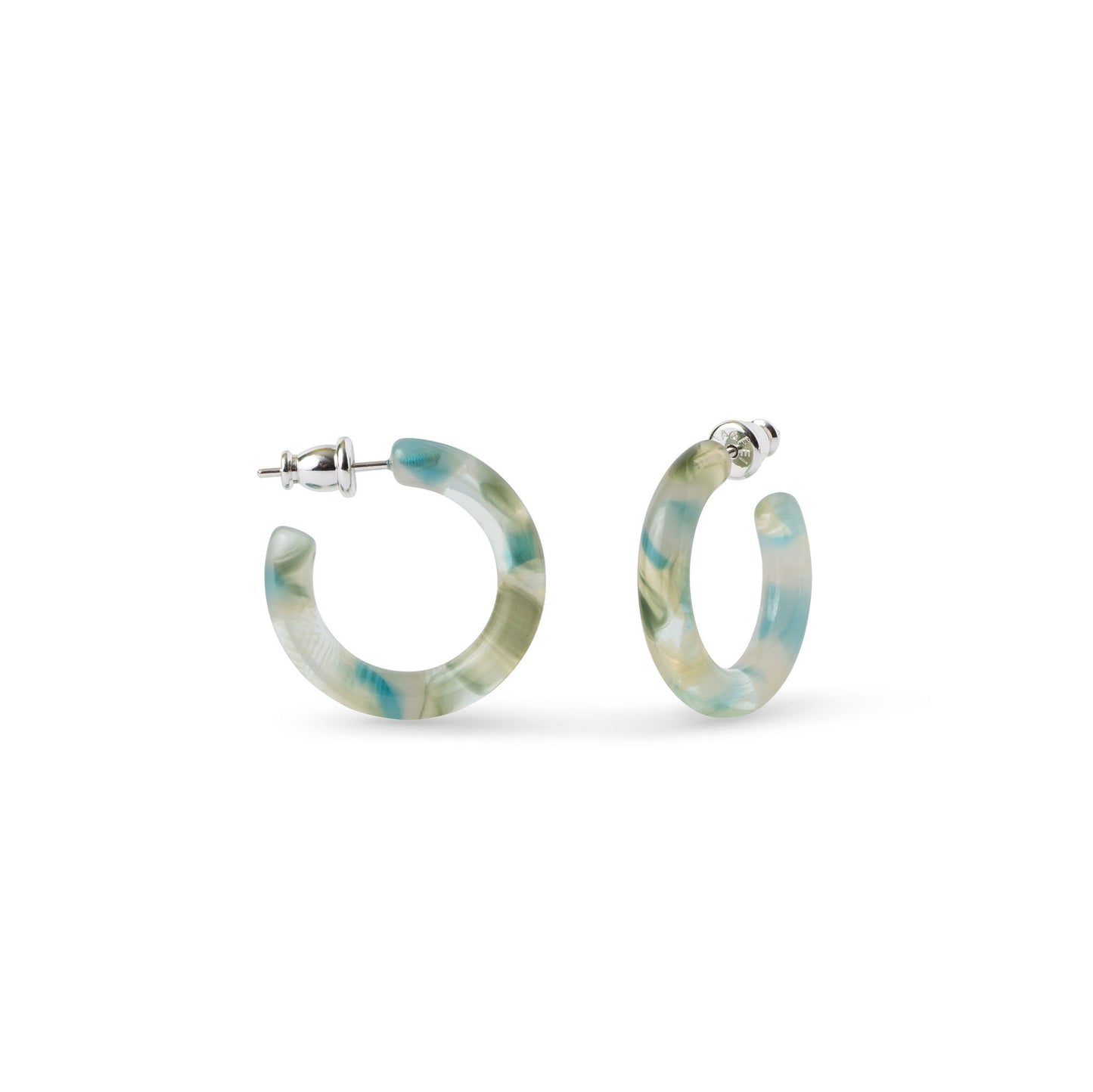 Ultra Mini Hoops in Dew Drop | Small Blue Green Acetate Hoop Earrings 925 Sterling Silver Posts Minimalist Jewelry Gift For Her