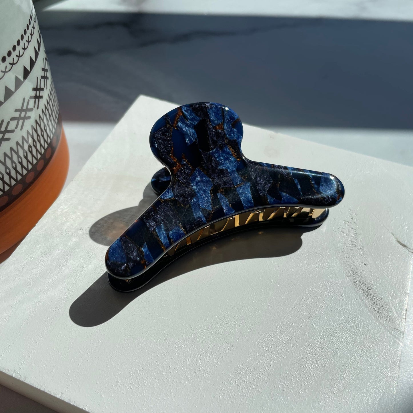 French Claw in Sapphire | Dark Blue Gemstone Cellulose Acetate Stainless Steel Teeth