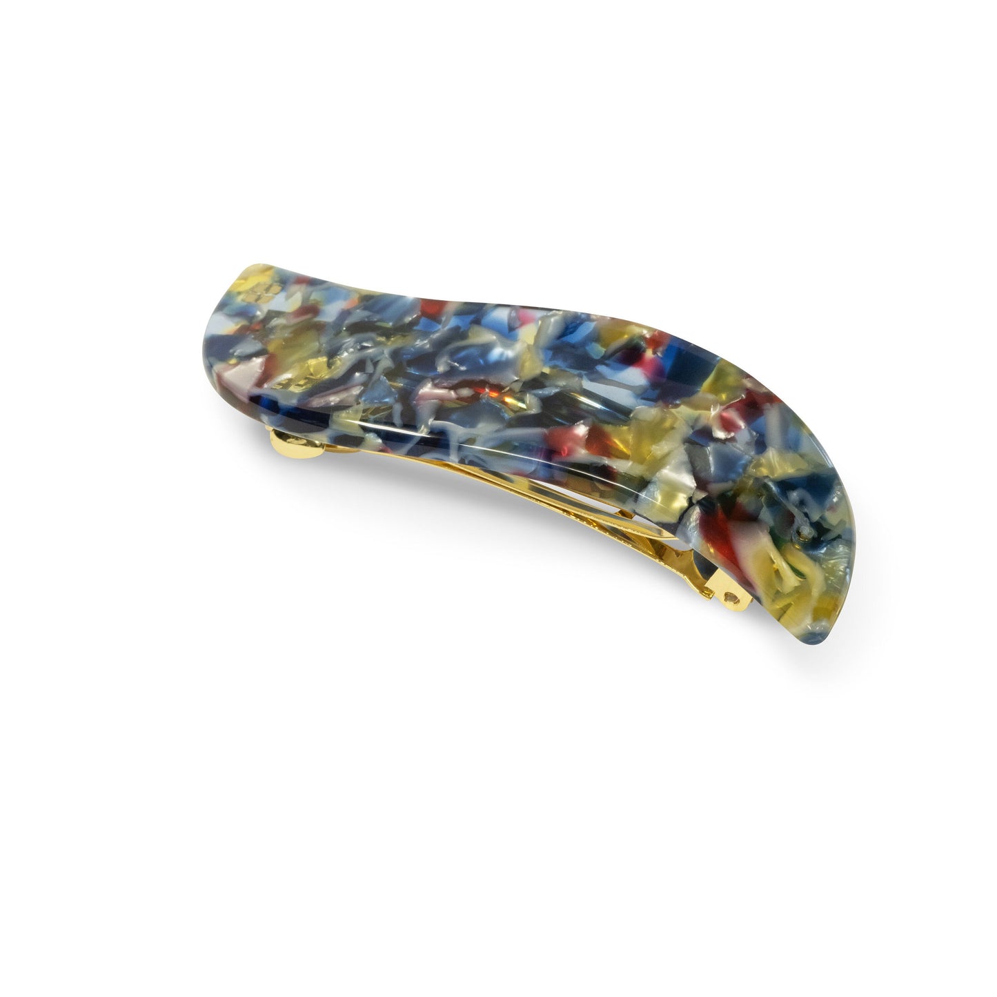Wave Barrette in Stained Glass | Red Blue Yellow Glass Acetate Snap French Clip Barrette