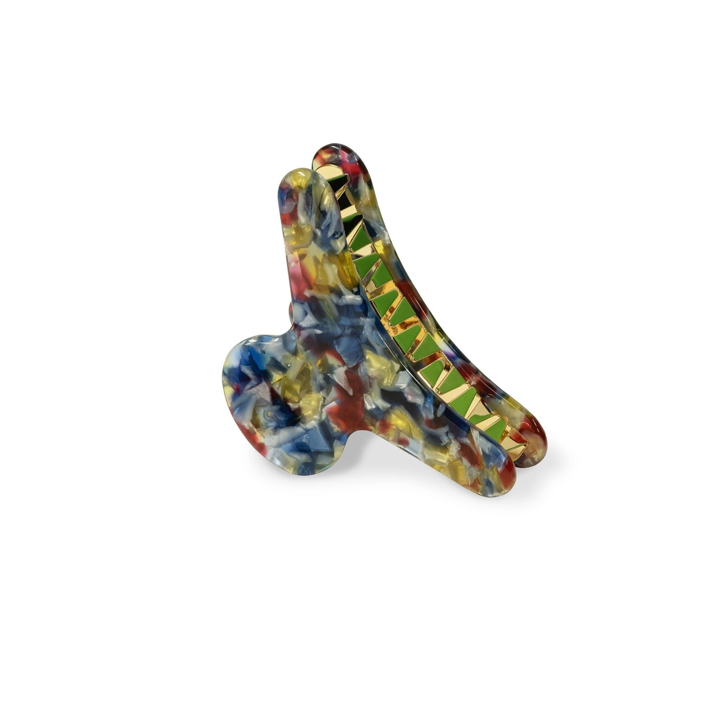 French Claw in Stained Glass | Colorful Blue Red Acetate Glass Hair Clip Gold Plated Stainless Steel Teeth