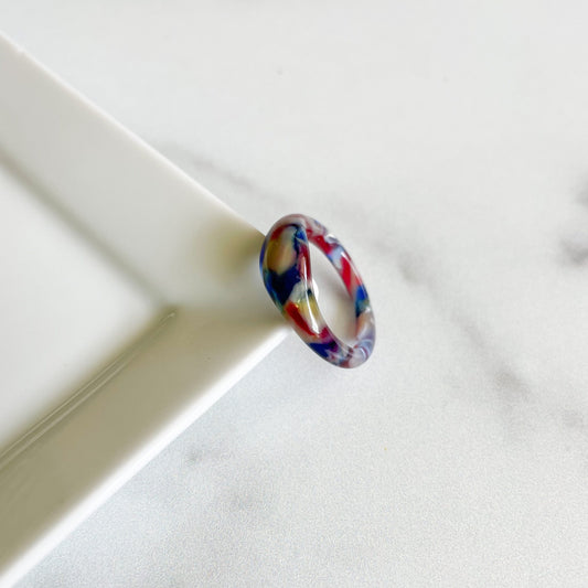 Ruyi Dome Ring in Stained Glass | Chunky Colorful Pearl Tortoise Shell Acetate Resin Stacking Rings Minimalist