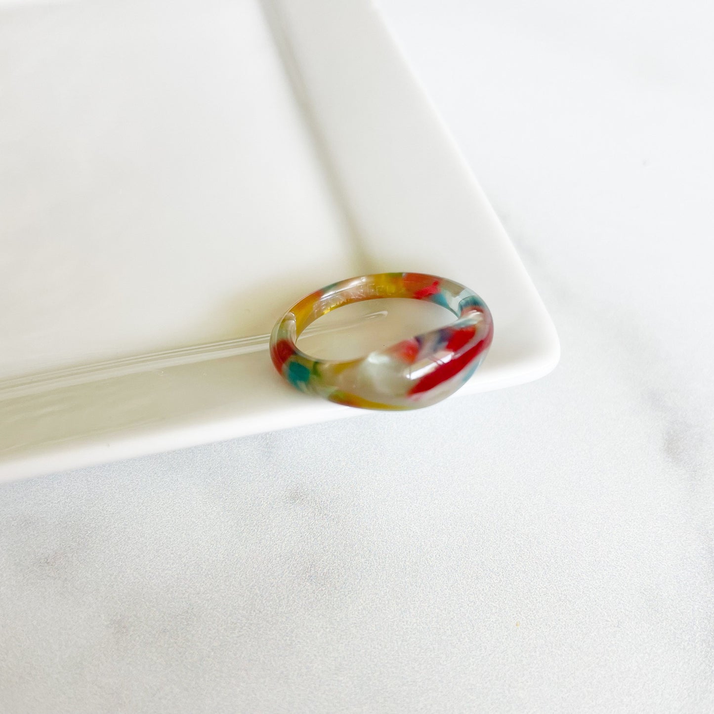 RuYi Dome Ring in Watercolor | Chunky Colorful Pastel Pearl Tortoise Shell Acetate Resin Stacking Rings Minimalist