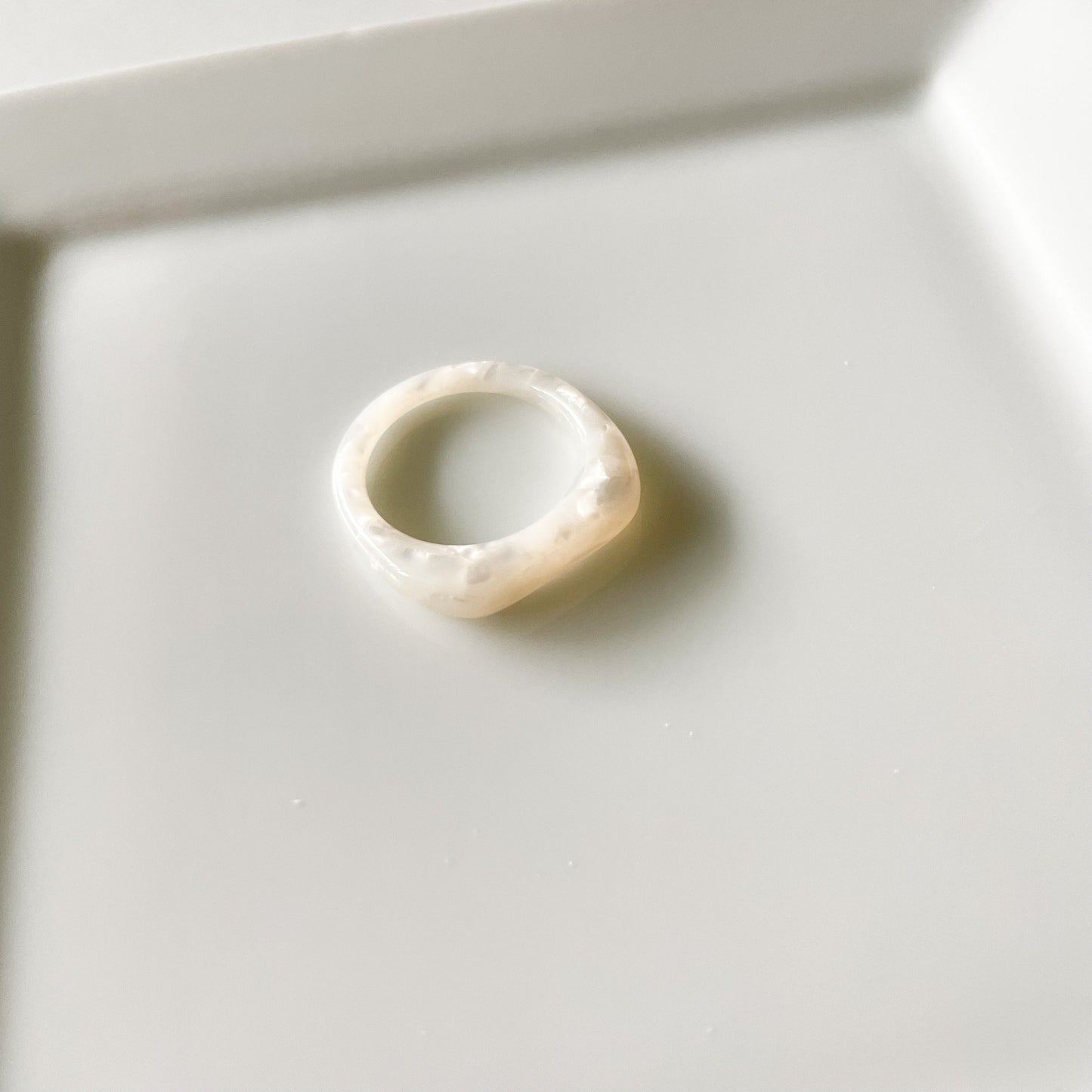 Square Dome Ring in White Pearl | Mother of Pearl Tortoise Shell Acetate Resin Stacking Statement Ring