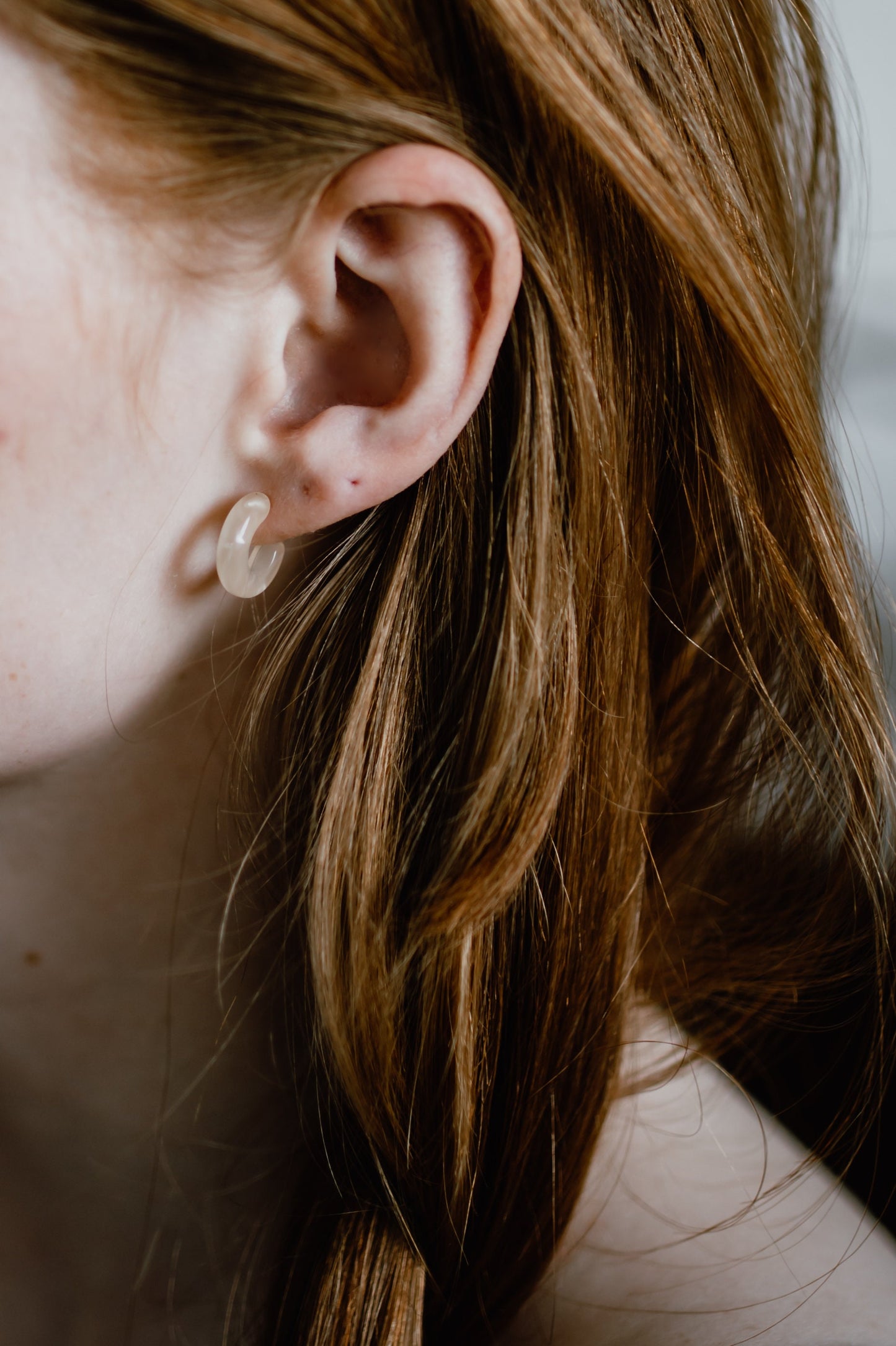 Huggie Hoops in Lotus | 15mm Light Cream Pearl Hoop Minimalist Earrings 925 Silver Posts